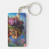 Porte-clés chat à fleurs art casquette (Dos)