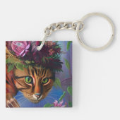 Porte-clés chat à fleurs art casquette (Dos)