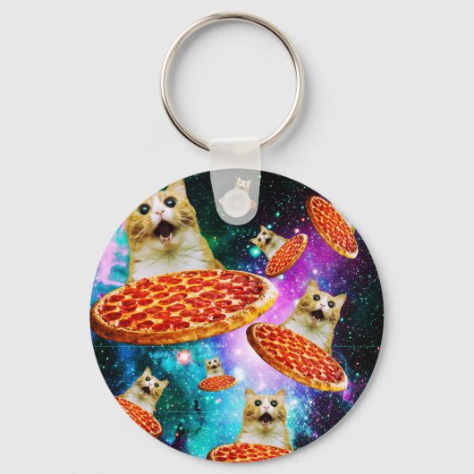 Porte-clés Chat à pizza de l'espace amusant (Recto)
