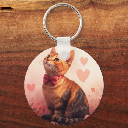 Porte-clés Chat abyssinien avec Rose - Saint Valentin (Recto)