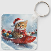 Porte-clés Chat abyssinien en sledge laissez-le neiger Noël (Dos)