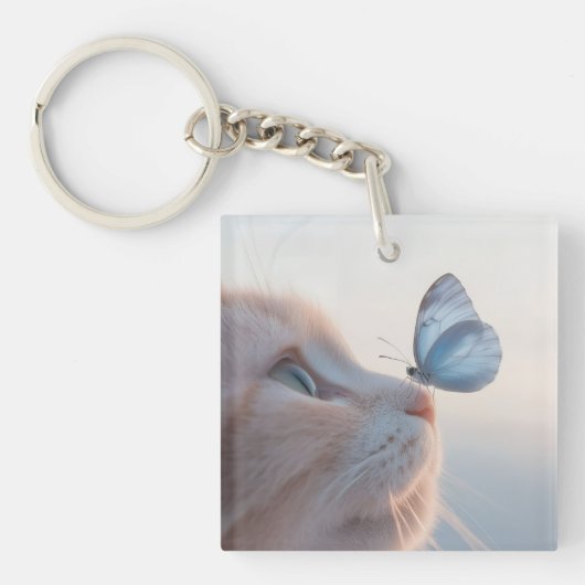 Porte-clés Chat adorable et papillon bleu (Devant)