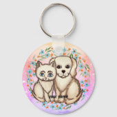 Porte-clés Chat aime le chien (Recto)