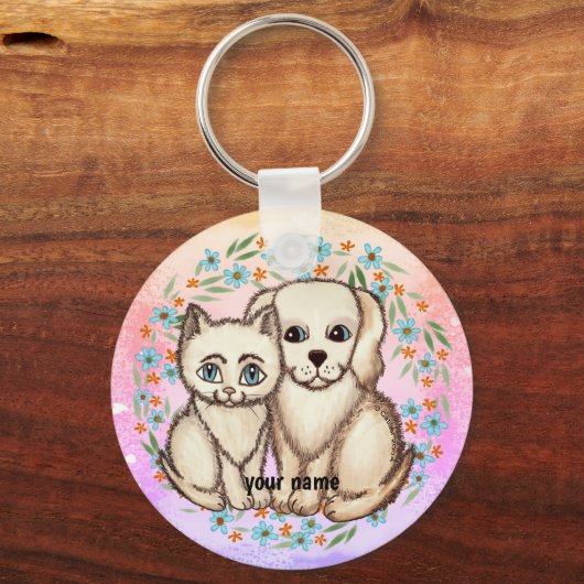 Porte-clés Chat aime le chien (Recto)