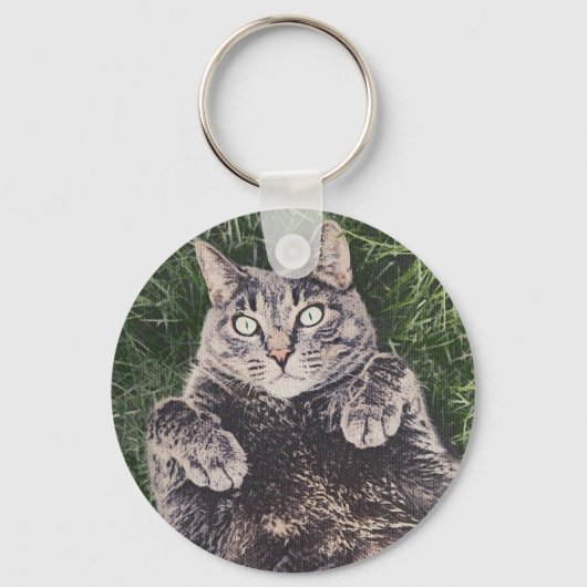 Porte-clés Chat allongé dans l'herbe (Verso)