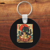 Porte-clés Chat Anime Mangeant Ramen Art Japonais Graphique C (Recto)
