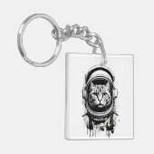 Porte-clés Chat astronaute noir et blanc (Devant gauche)