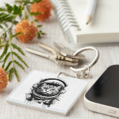 Porte-clés Chat astronaute noir et blanc (Devant Droit)