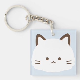 Porte-clés Chat au visage mignon sur fond bleu pastel