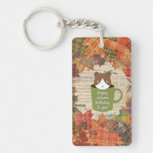 Porte-clés Chat Automne Acrylique