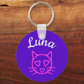 Porte-clés Chat aux coeurs roses (Recto)