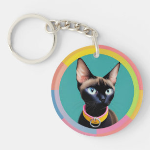 Porte-clés Chat aux yeux frappants par miroir circulaire