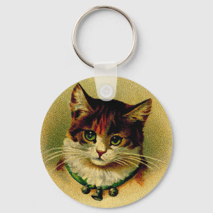 Porte-clés Chat aux yeux verts vintage avec des tintements du