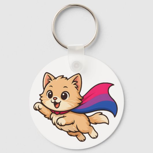 Porte-clés Chat avec Bisexual Pride Cape - Cute Bi Design (Recto)