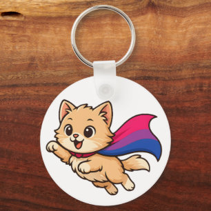 Porte-clés Chat avec cape de fierté bisexuelle – Joli design