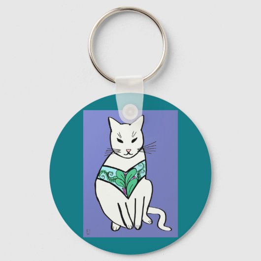 Porte-clés Chat avec conception feuille (Recto)