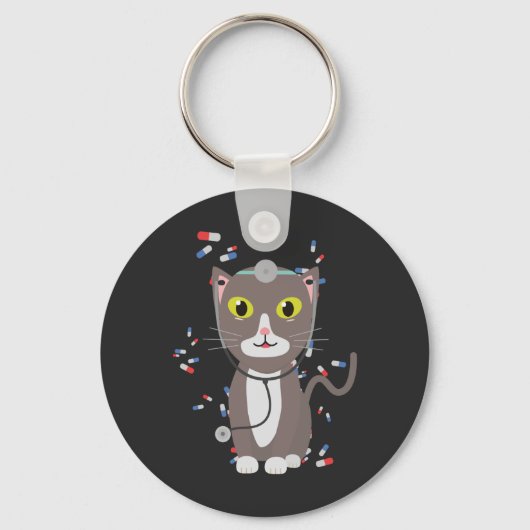 Porte-clés Chat avec équipement médical (Recto)