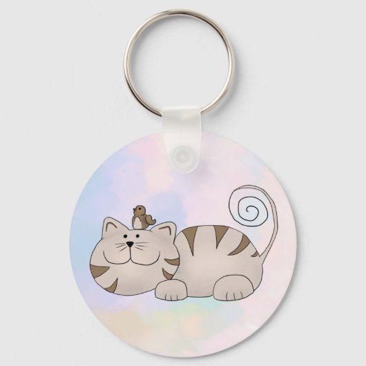 Porte-clés Chat avec oiseau (Recto)