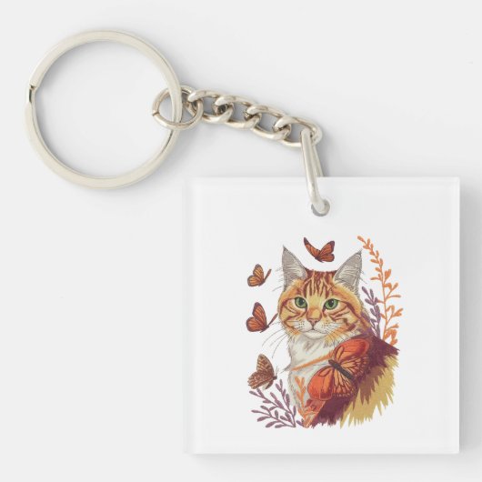 Porte-clés Chat avec papillons Monarch (Devant)