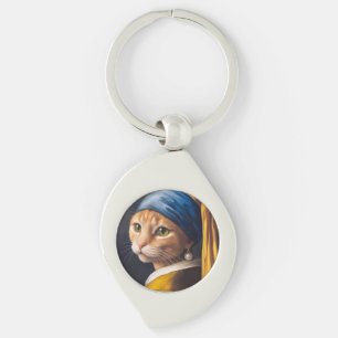 Porte-clés Chat avec une oreille de perle Funny Vermeer Par