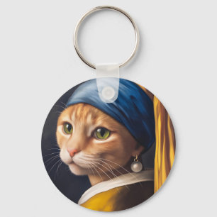 Porte-clés Chat avec une oreille de perle Funny Vermeer Par