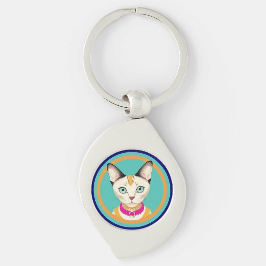 Porte-clés Chat avec yeux frappants par miroir circulaire (Devant)