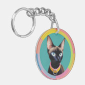 Porte-clés Chat avec yeux frappants par miroir circulaire (Devant gauche)