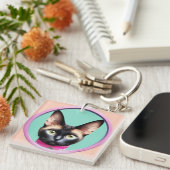 Porte-clés Chat avec yeux frappants par miroir circulaire (Devant Droit)