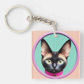 Porte-clés Chat avec yeux frappants par miroir circulaire (Devant)