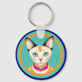 Porte-clés Chat avec yeux frappants par miroir circulaire (Recto)