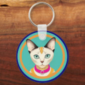 Porte-clés Chat avec yeux frappants par miroir circulaire (Verso)