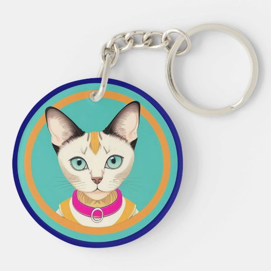 Porte-clés Chat avec yeux frappants par miroir circulaire (Dos)