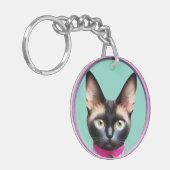 Porte-clés Chat avec yeux frappants par miroir circulaire (Devant gauche)