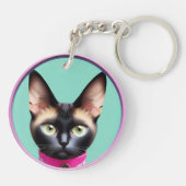 Porte-clés Chat avec yeux frappants par miroir circulaire (Dos)