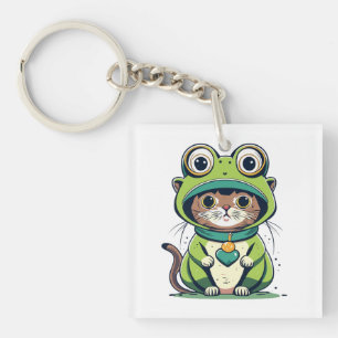 Porte-clés Chat bébé mignon avec Casquette de grenouille