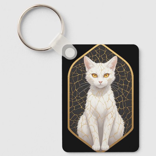 Porte-clés Chat Blanc Avec Motif Kintsugi 🐾 (Recto)