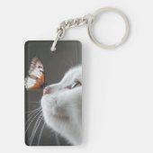 Porte-clés Chat blanc avec papillon (Dos)