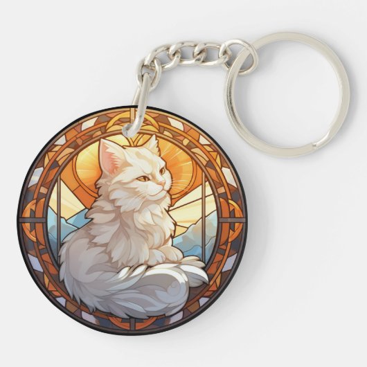 Porte-clés Chat blanc en verre doux (Dos)
