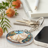 Porte-clés Chat blanc en verre doux (Devant droit)