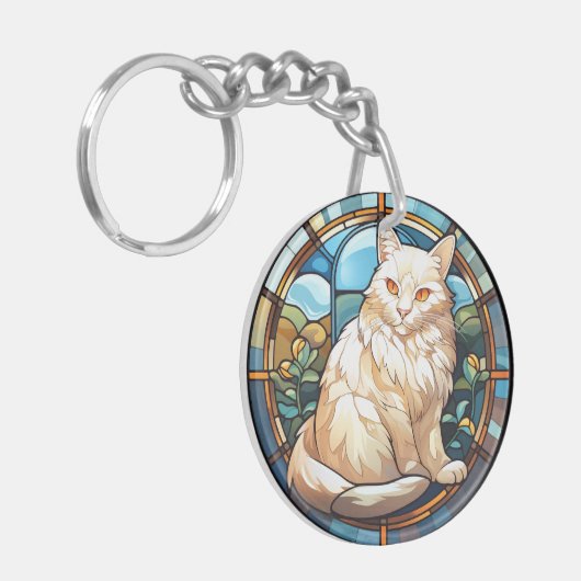 Porte-clés Chat blanc en verre doux (Devant gauche)