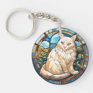 Porte-clés Chat blanc en verre doux