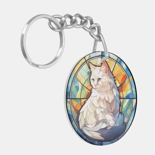 Porte-clés Chat blanc en verre doux (Devant gauche)