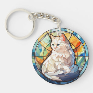 Porte-clés Chat blanc en verre doux