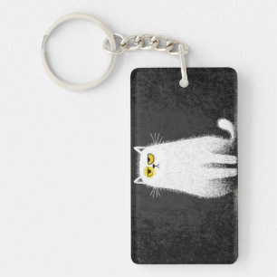 Porte-clés Chat Blanc Grincheux – Drôle d'Art Minimal de Chat
