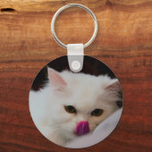 Porte-clés Chat blanc persan mignon avec langue (Recto)