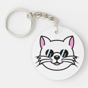 Porte-clés Chat blanc portant des lunettes noires / lunettes