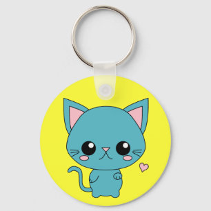 Porte-clés Chat bleu mignon de Kawaii