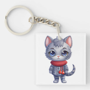 Porte-clés Chat bleu russe mignon de Noël