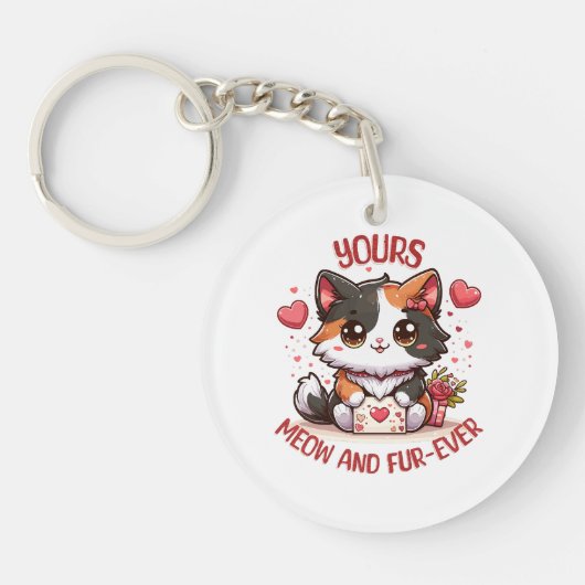 Porte-clés Chat calico adorable pour la Saint-Valentin (Devant)