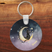 Porte-clés Chat caricature mignon sur la lune (Verso)